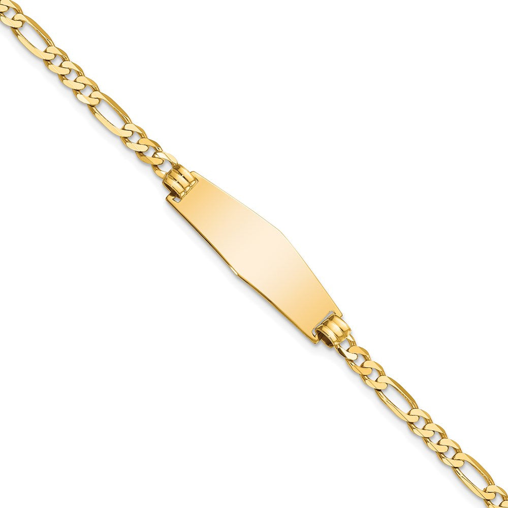 14k Polished Solid Chain/Solid Plate Flat Figaro Link Soft Diamond Shape 28x Plate ID Bracelet 9.5mm - Bracelets