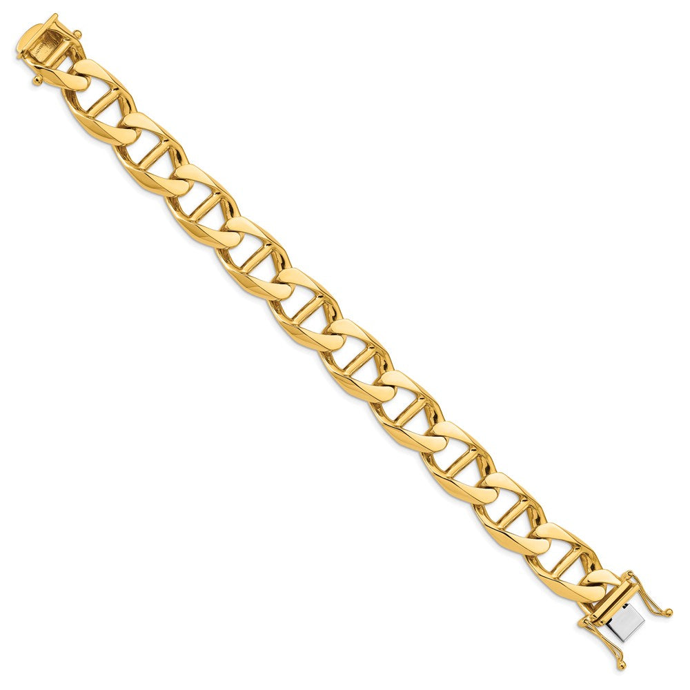 14K White Gold Hand Polished Fancy Anchor Link with Box Catch Clasp Bracelet 14.6mm - Bracelets