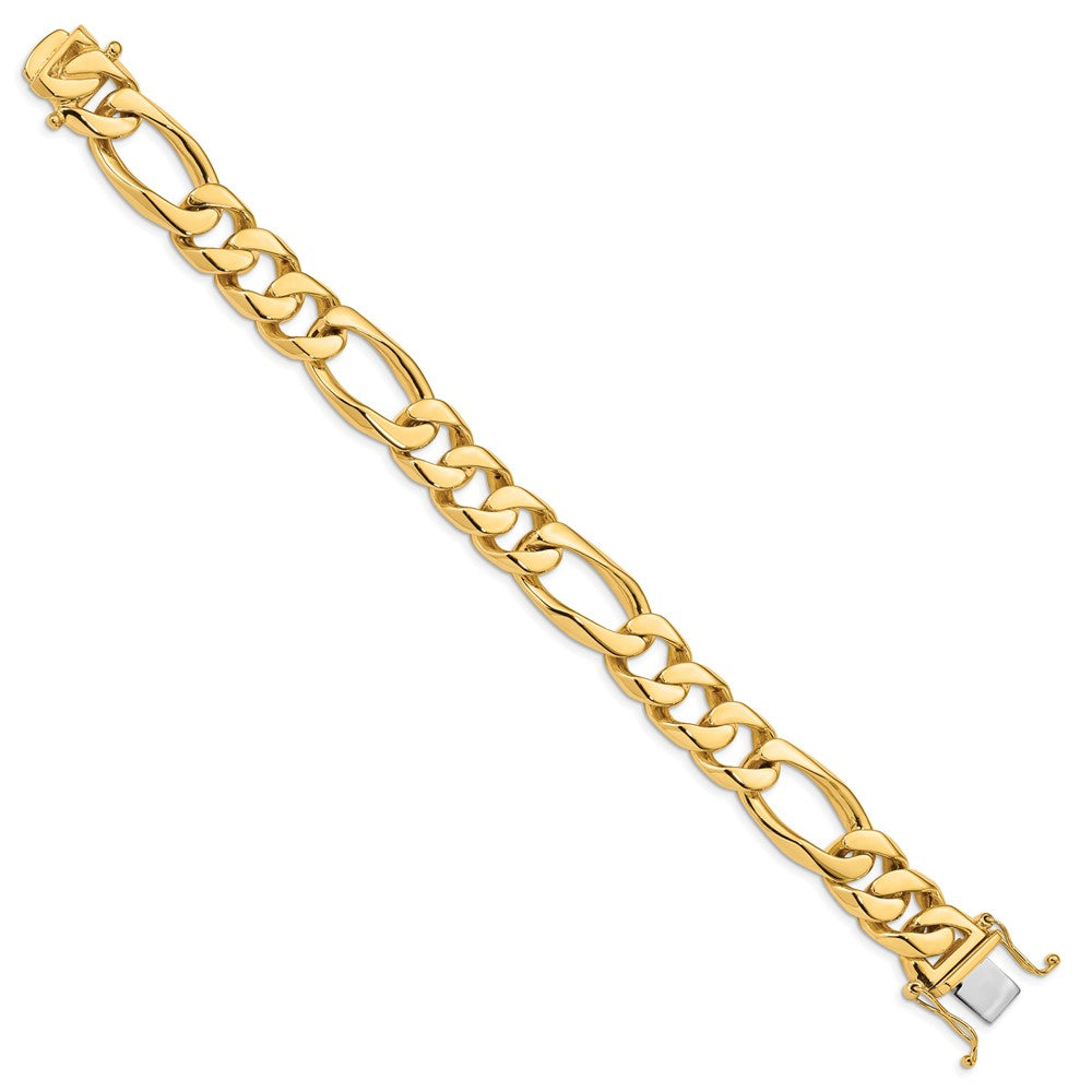 14K Hand Polished Figaro Link with Box Catch Bracelet 13mm - Bracelets