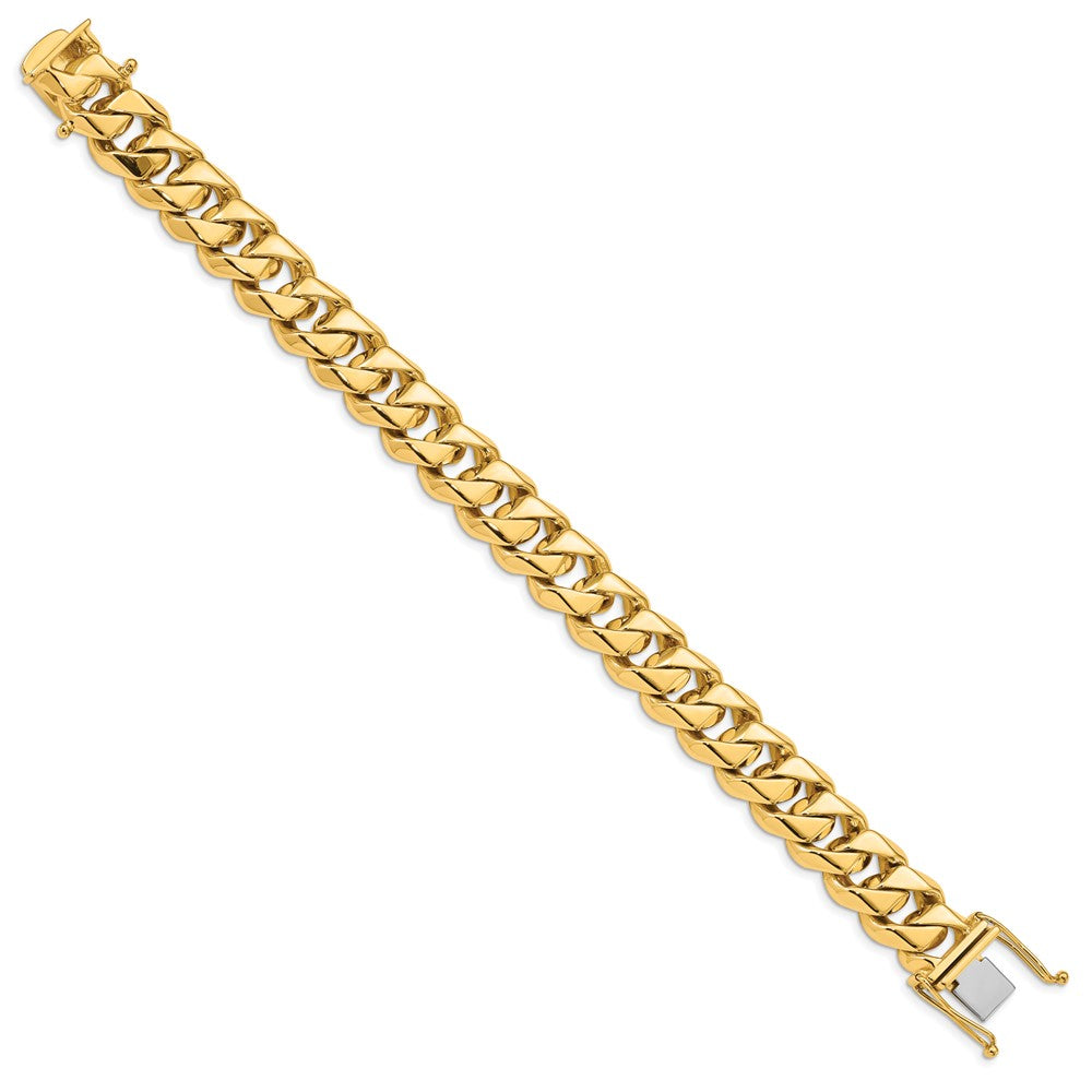 14K Hand Polished Fancy Traditional Link with Box Catch Clasp Bracelet 14mm - Bracelets