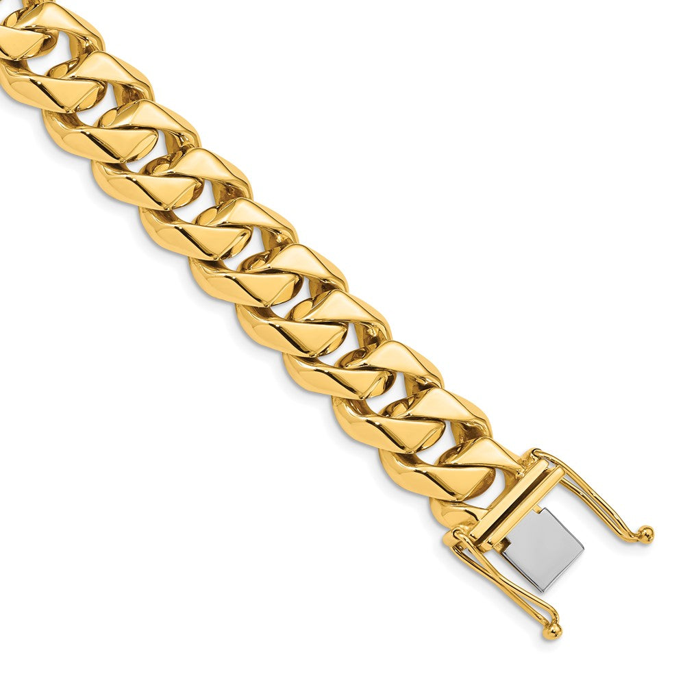 14K Hand Polished Fancy Traditional Link with Box Catch Clasp Bracelet 14mm - Bracelets
