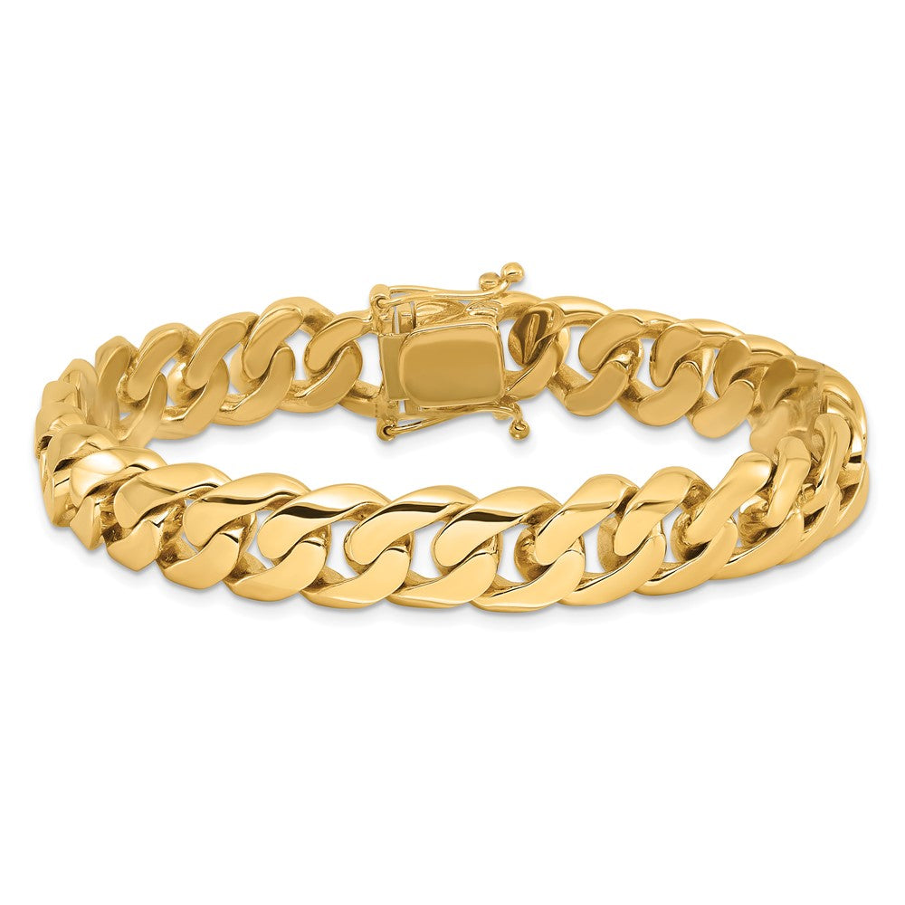 14K Hand Polished Rounded Curb Link with Box Catch Clasp Bracelet 10.8mm - Bracelets