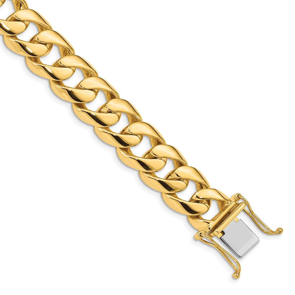 14K Hand Polished Rounded Curb Link with Box Catch Clasp Bracelet 13.4mm - Bracelets