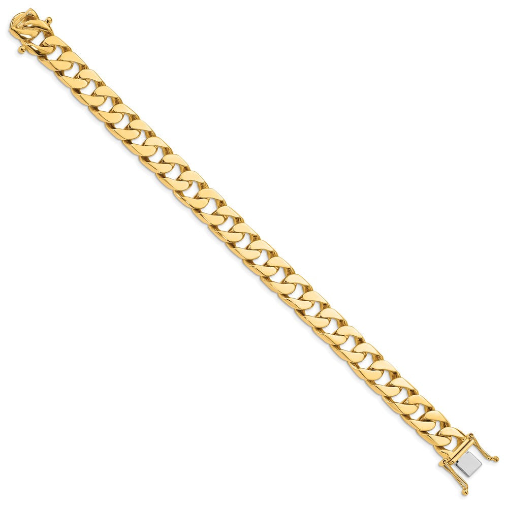 14K Hand Polished Flat Beveled Curb Link with Box Catch Clasp Bracelet 10.6mm - Bracelets