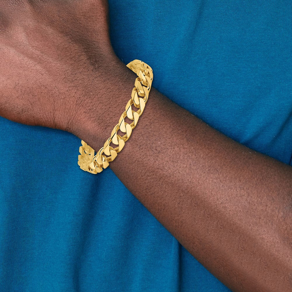 14K Hand Polished Flat Beveled Curb Link with Box Catch Clasp Bracelet 10.6mm - Bracelets