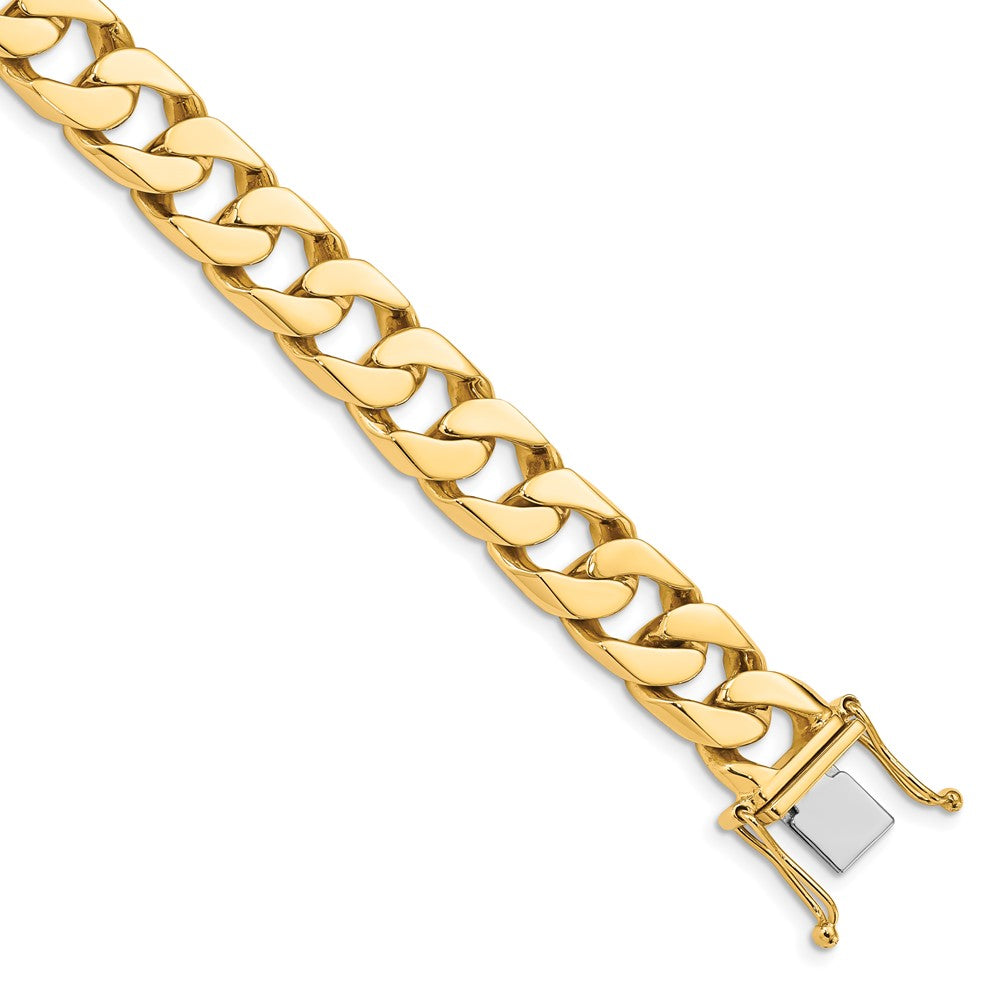 14K Hand Polished Flat Beveled Curb Link with Box Catch Clasp Chain 10.6mm - Chains