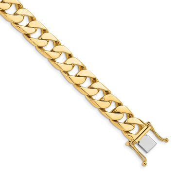 14K Hand Polished Flat Beveled Curb Link with Box Catch Clasp Chain 10.6mm - Chains