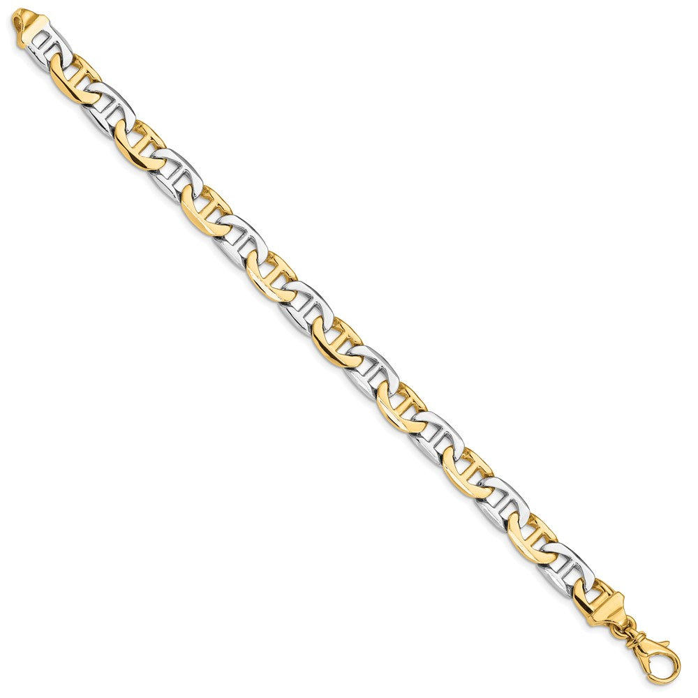 14K Two-tone Hand Polished Fancy Flat Anchor Link with Fancy Lobster Clasp Bracelet 8mm - Bracelets
