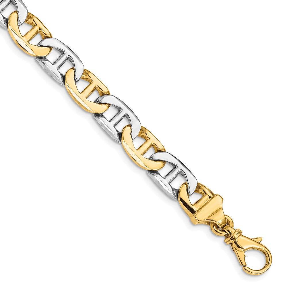 14K Two-tone Hand Polished Fancy Flat Anchor Link with Fancy Lobster Clasp Bracelet 8mm - Bracelets
