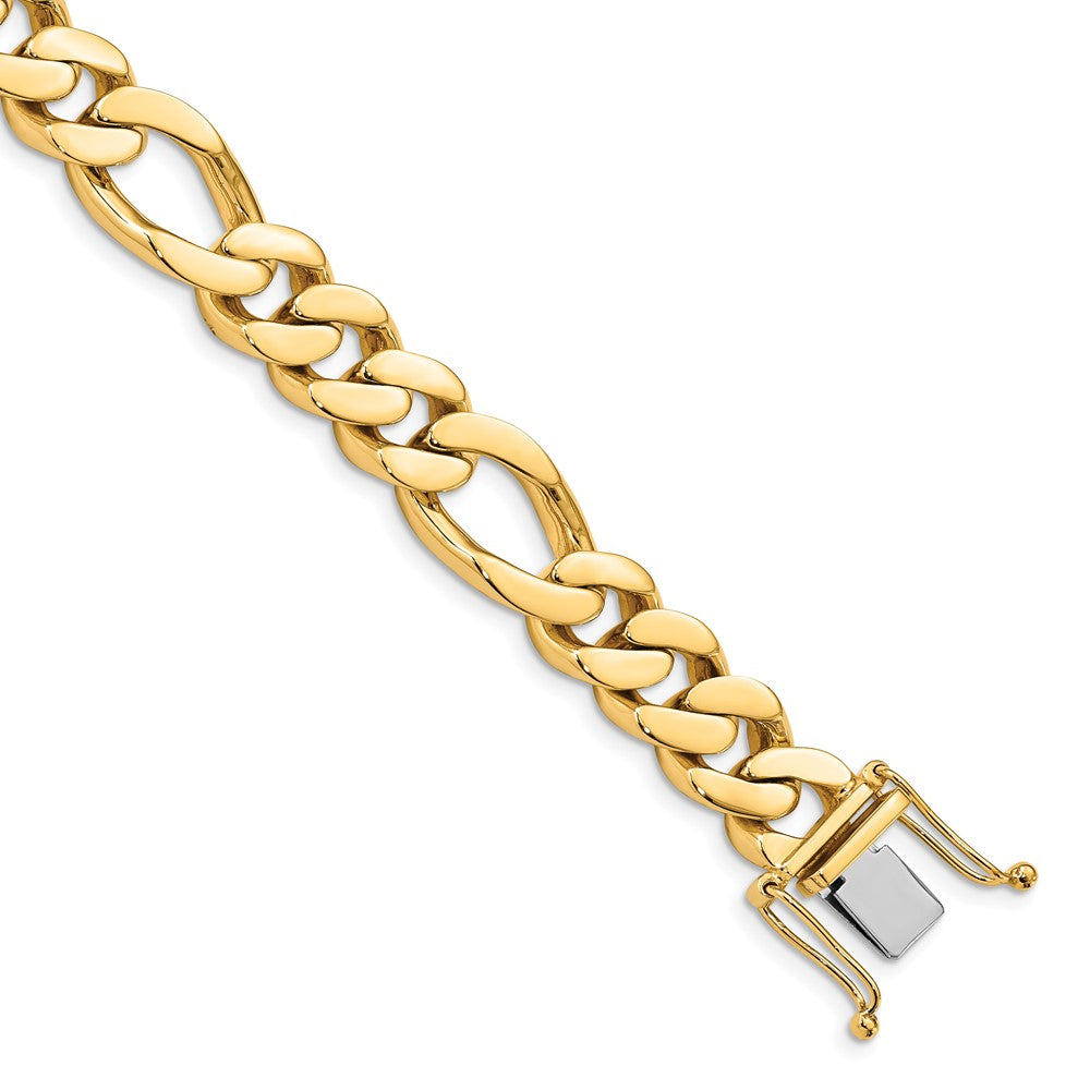 14K Hand Polished Figaro Link with Box Catch Bracelet 11.8mm - Bracelets