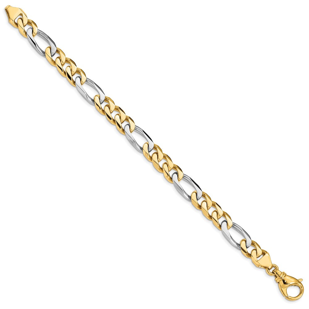 14K Two-tone Hand Polished Fancy Link with Fancy Lobster Clasp Bracelet 8.5mm - Bracelets