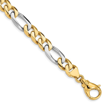 14K Two-tone Hand Polished Fancy Link with Fancy Lobster Clasp Bracelet 8.5mm - Bracelets
