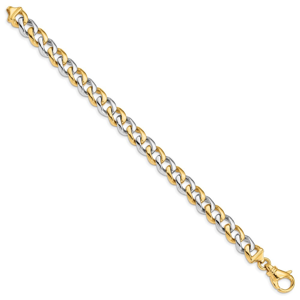 14K Two-tone Hand Polished Fancy Link with Fancy Lobster Clasp Bracelet 9.3mm - Bracelets