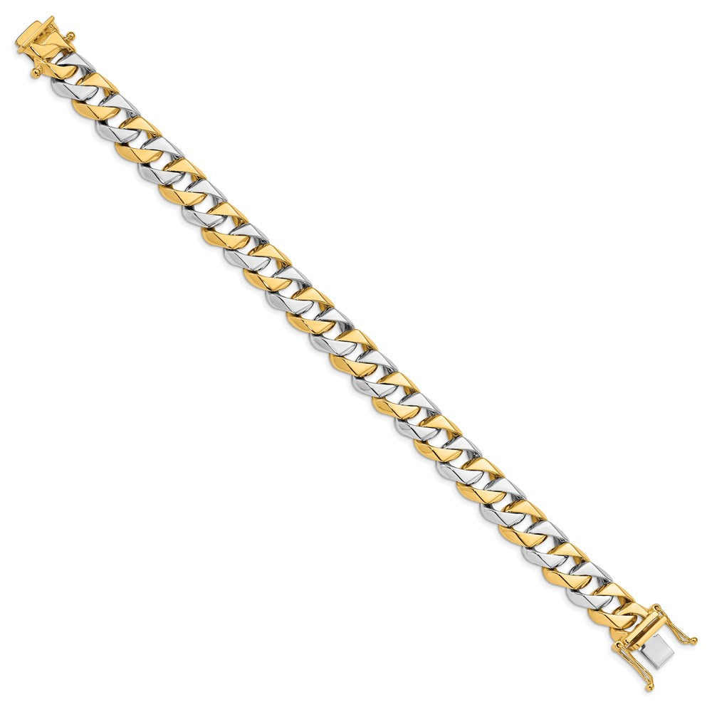 14K Two-tone Hand Polished Fancy Link with Box Catch Clasp Bracelet 11.2mm - Bracelets