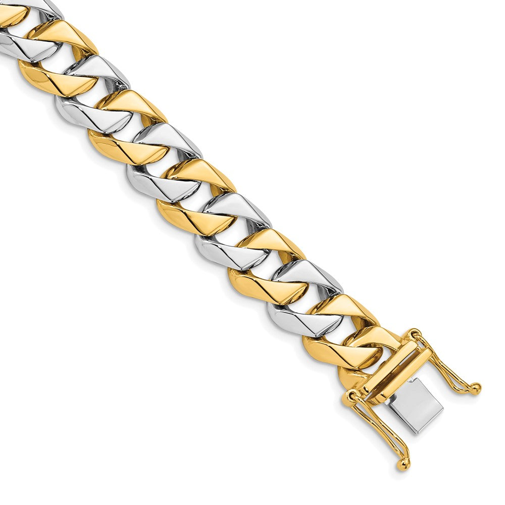 14K Two-tone Hand Polished Fancy Link with Box Catch Clasp Bracelet 11.2mm - Bracelets