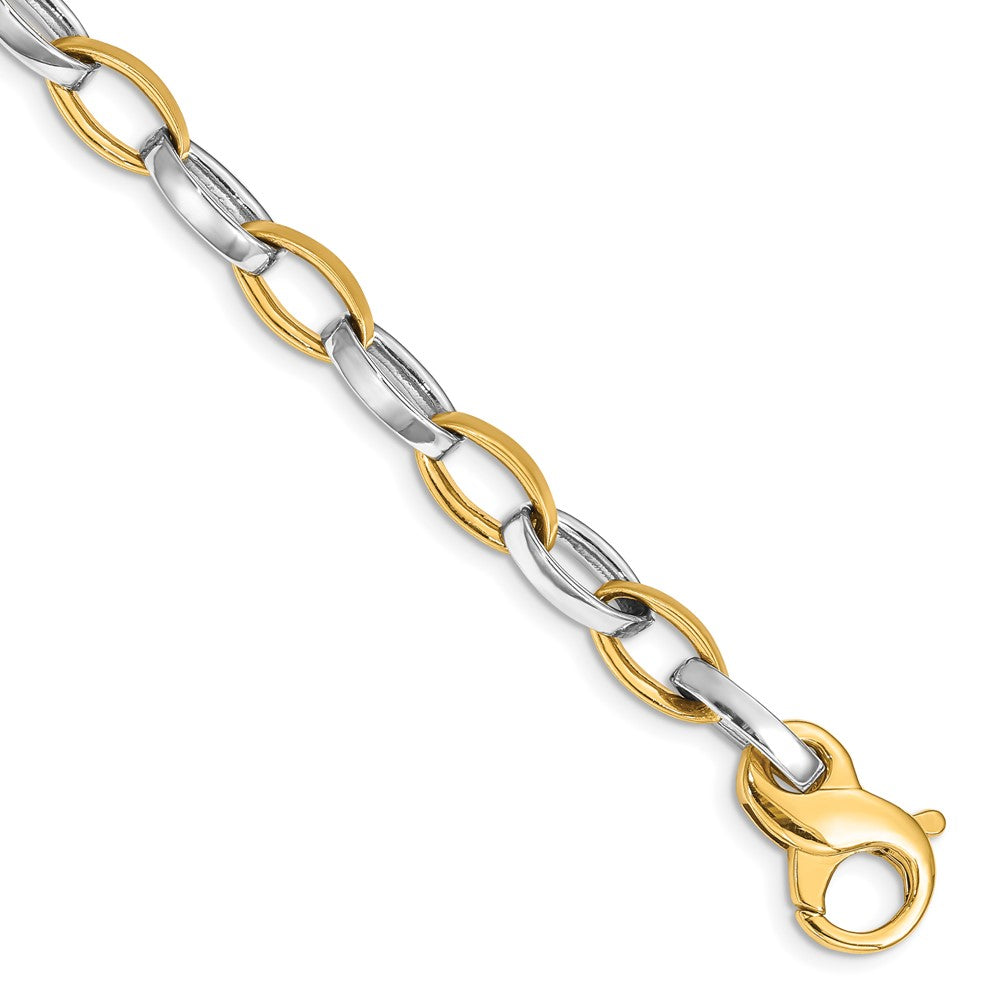 14K Two-tone Hand Polished and Satin Fancy Link with Fancy Lobster Clasp Chain 6.6mm - Chains