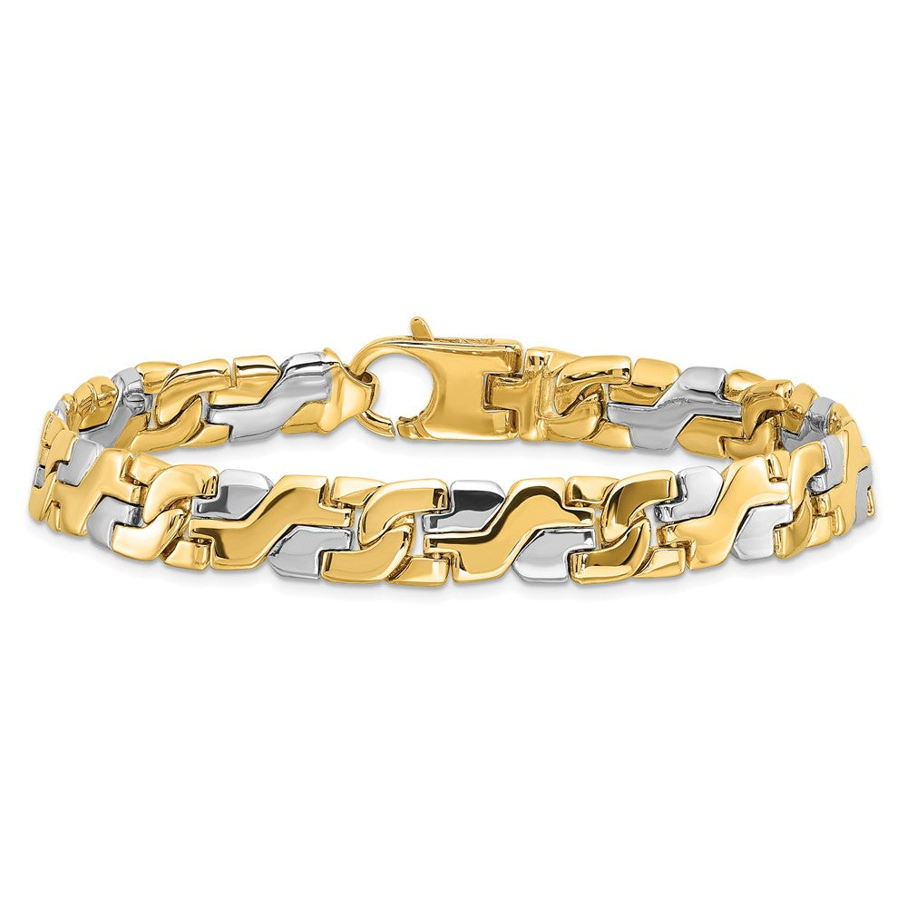 14K Two-tone Hand Polished Fancy Link with Fancy Lobster Clasp Bracelet 8.8mm - Bracelets