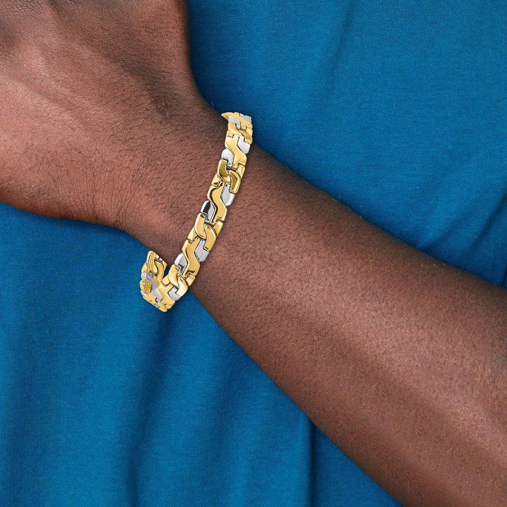 14K Two-tone Hand Polished Fancy Link with Fancy Lobster Clasp Bracelet 8.8mm - Bracelets