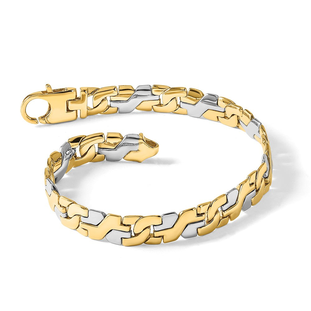 14K Two-tone Hand Polished Fancy Link with Fancy Lobster Clasp Bracelet 8.8mm - Bracelets