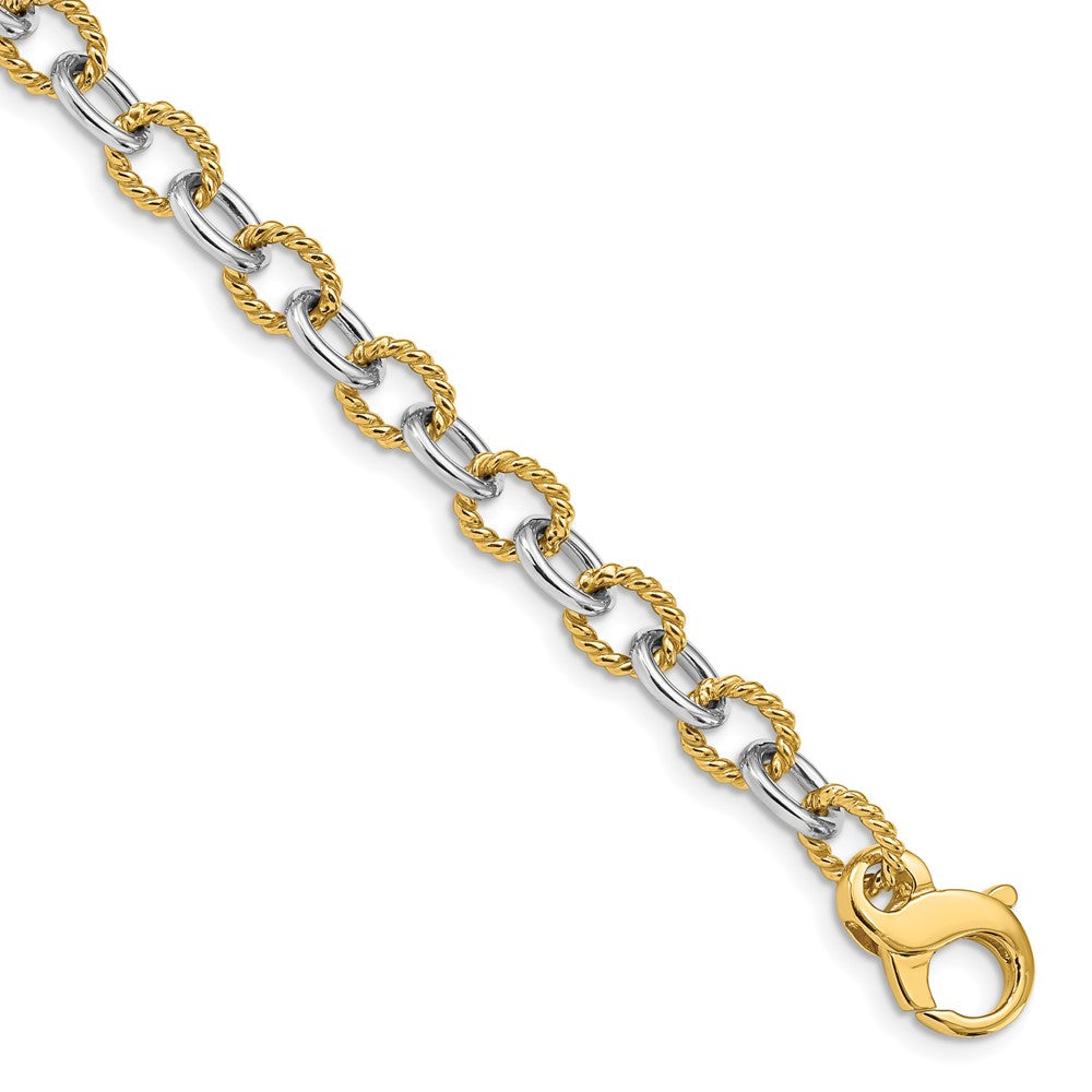 14K Two-tone Hand Polished and Textured Fancy Link with Fancy Lobster Clasp Chain 6.5mm - Chains