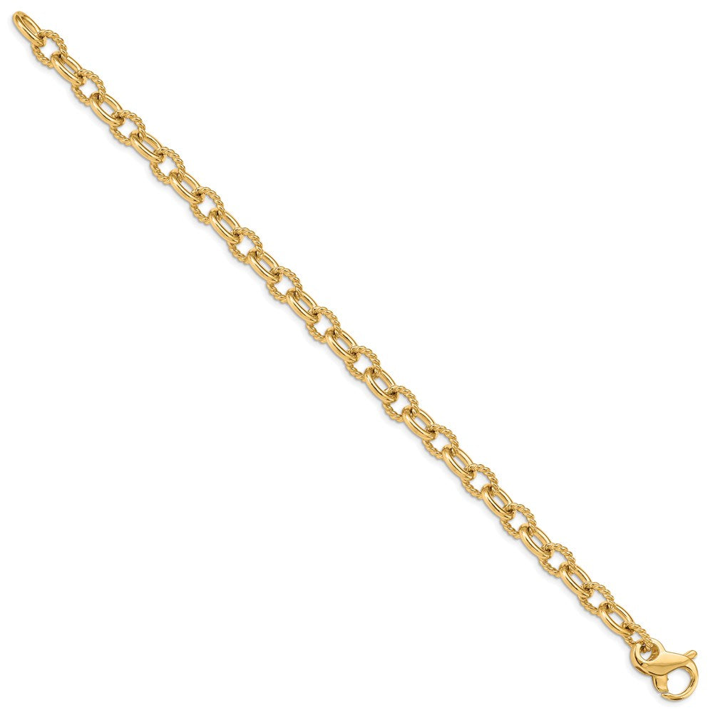 14K Hand Polished and Textured Fancy Link with Fancy Lobster Clasp Bracelet 7.8mm - Bracelets