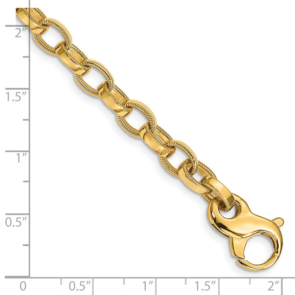 14K Hand Polished with Ridged Edge Fancy Link Fancy Lobster Clasp Chain 6.2mm - Chains