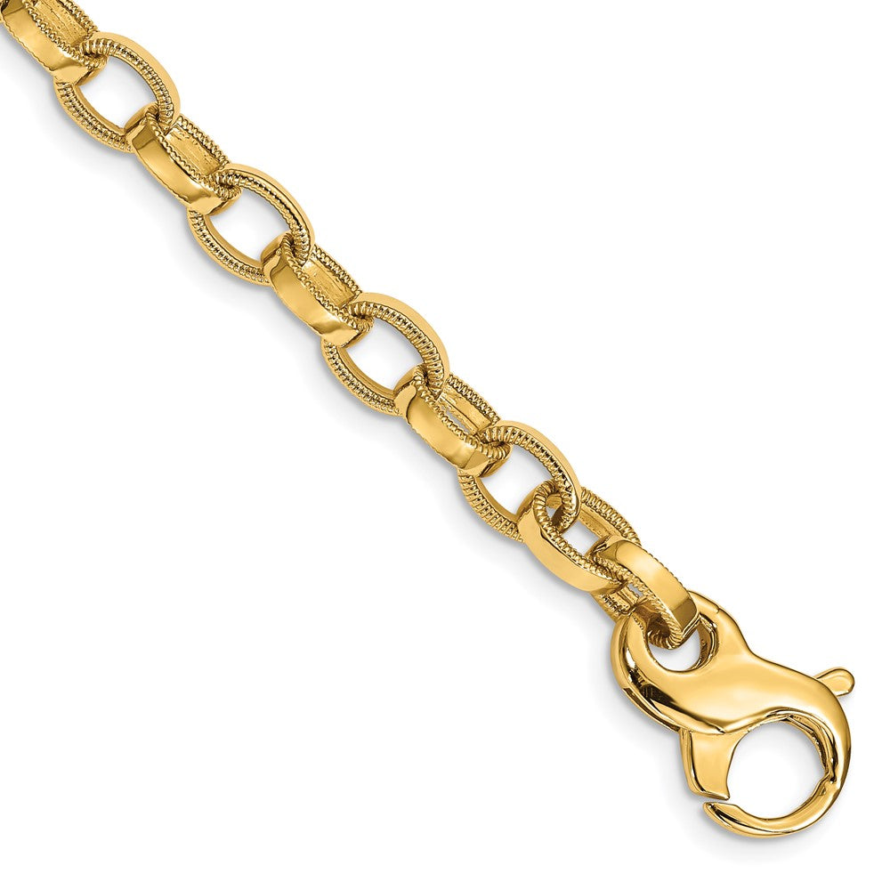 14K Hand Polished with Ridged Edge Fancy Link Fancy Lobster Clasp Chain 6.2mm - Chains