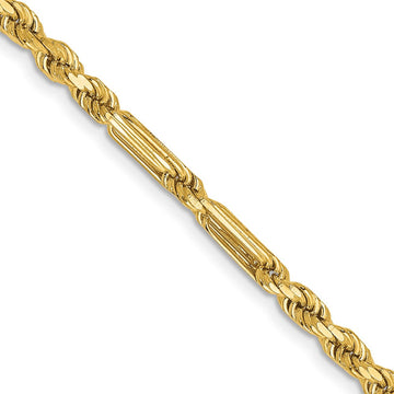 14K 22 inch 3mm Diamond-cut Milano Rope with Lobster Clasp Chain