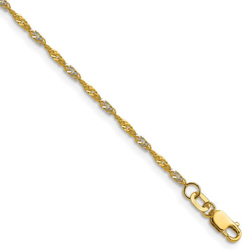 14k Yellow Gold with Rhodium Singapore Chain 1.65mm - Bracelets