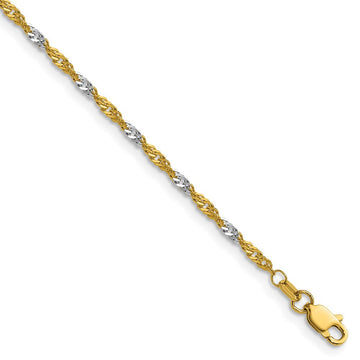 14k Yellow Gold with Rhodium Singapore Chain 1.9mm - Bracelets