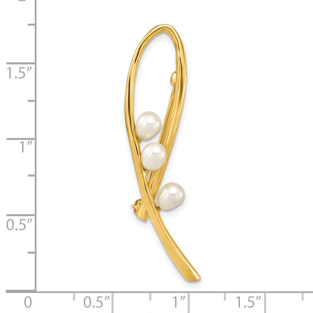 14k 4- White Teardrop Freshwater Cultured Pearl Brooch 12.18mm - Chains