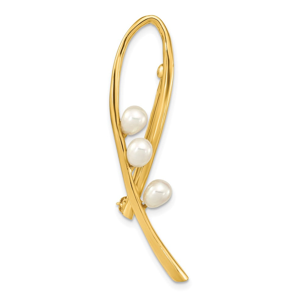 14k 4- White Teardrop Freshwater Cultured Pearl Brooch 12.18mm - Chains