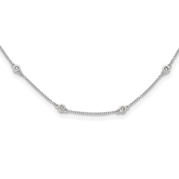 14k White Gold Complete 3/8 carat Bezel-set Diamond and Cable Chain 18-Station 18 inch Necklace