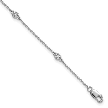 14k White Gold Complete 1/10 carat Bezel-set Diamond and Cable Chain 5-Station 7 inch Bracelet