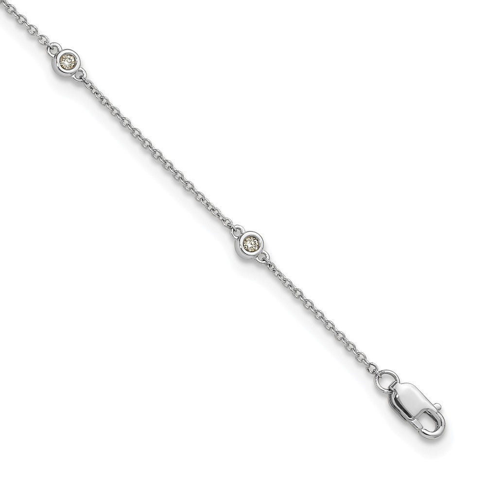 14k White Gold Complete 1/8 carat Bezel-set Diamond and Cable Chain 7-Station 9 inch Anklet