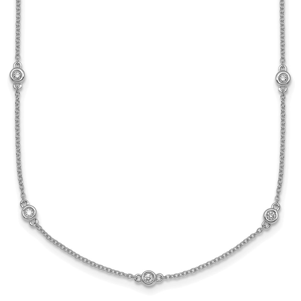14k White Gold Complete 1/4 carat Bezel-set Diamond and Cable Chain 15-Station 18 inch Necklace