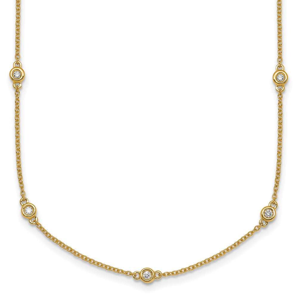 14k Complete 1/5 carat Bezel-set Diamond and Cable Chain 13-Station 16 inch Necklace