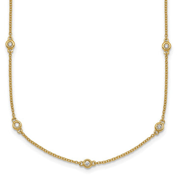 14k Complete 1/4 carat Bezel-set Diamond and Cable Chain 15-Station 18 inch Necklace