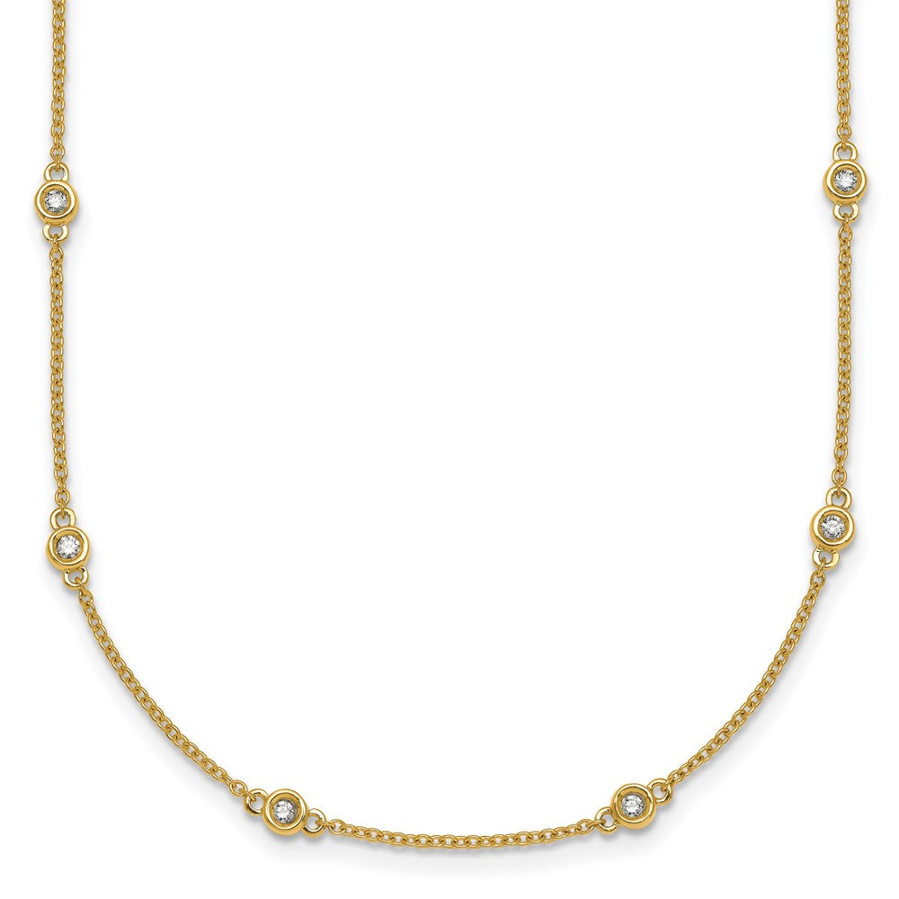 14k Complete 1/3 carat Bezel-set Diamond and Cable Chain 20-Station 20 inch Necklace