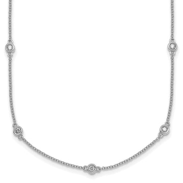 14k White Gold Complete 3/8 carat Bezel-set Diamond and Cable Chain 15-Station 18 inch Necklace