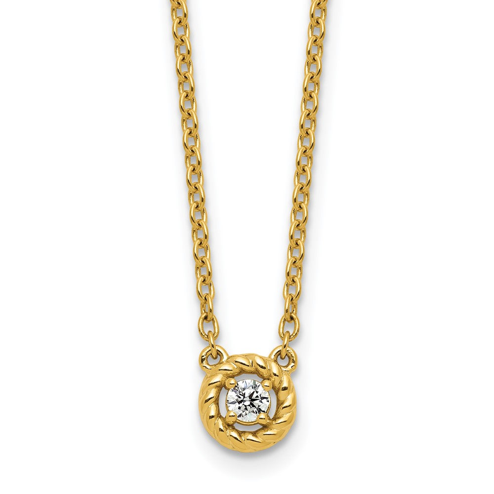 14K Polished and Twisted 1/10 carat Diamond 18 inch Necklace