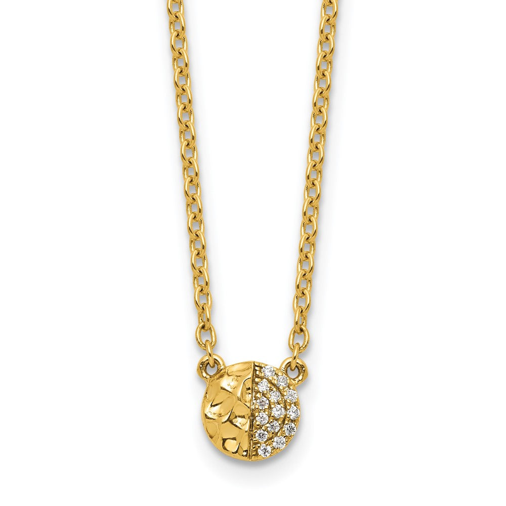 14K Polished and Hammered 1/20 carat Diamond Disk 18 inch Necklace