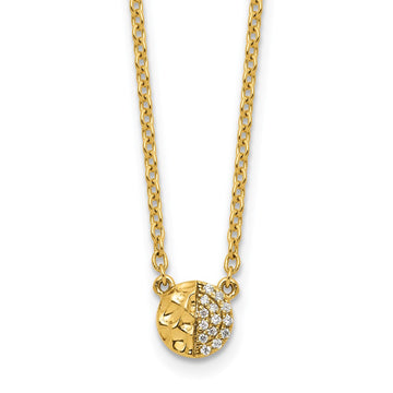 14K Polished and Hammered 1/20 carat Diamond Disk 18 inch Necklace