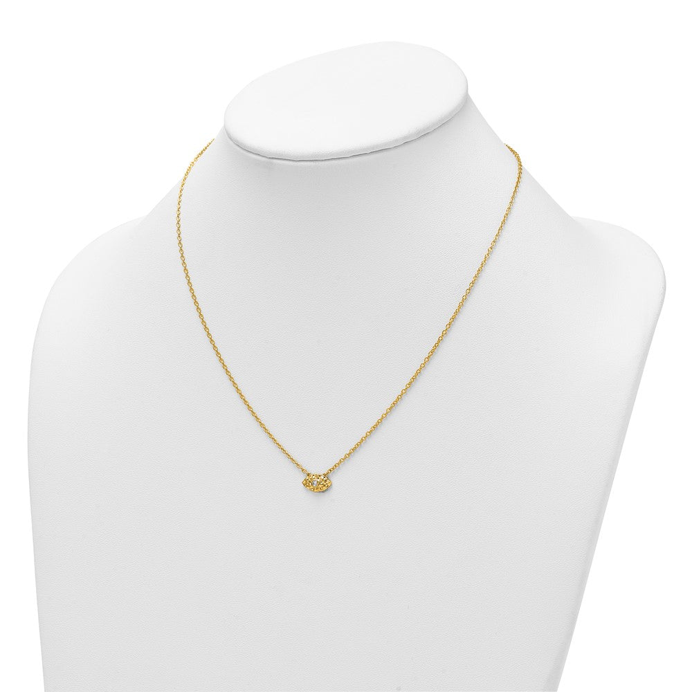 14K Polished and Hammered 1/20 carat Diamond Evil Eye Necklace 11.9mm - Chains