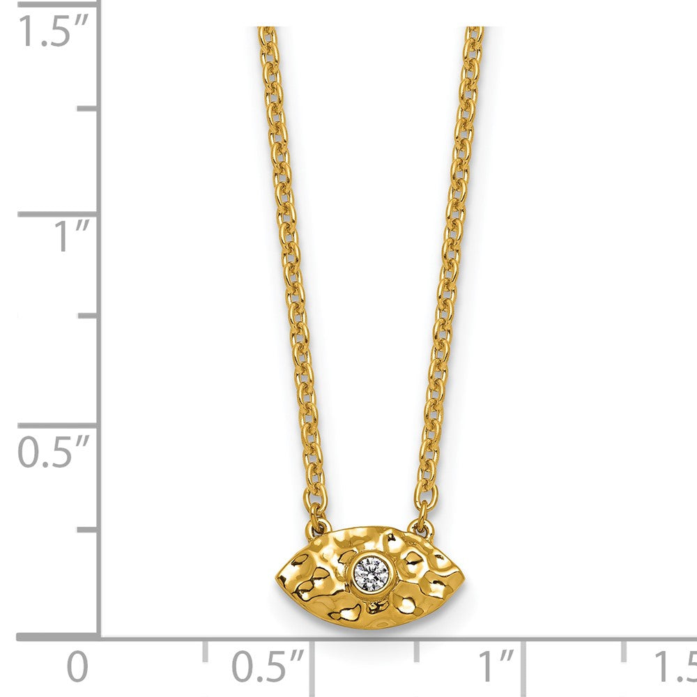 14K Polished and Hammered 1/20 carat Diamond Evil Eye Necklace 11.9mm - Chains
