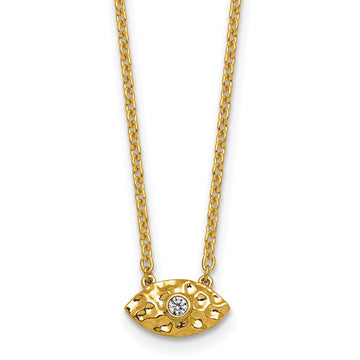 14K Polished and Hammered 1/20 carat Diamond Evil Eye 18 inch Necklace