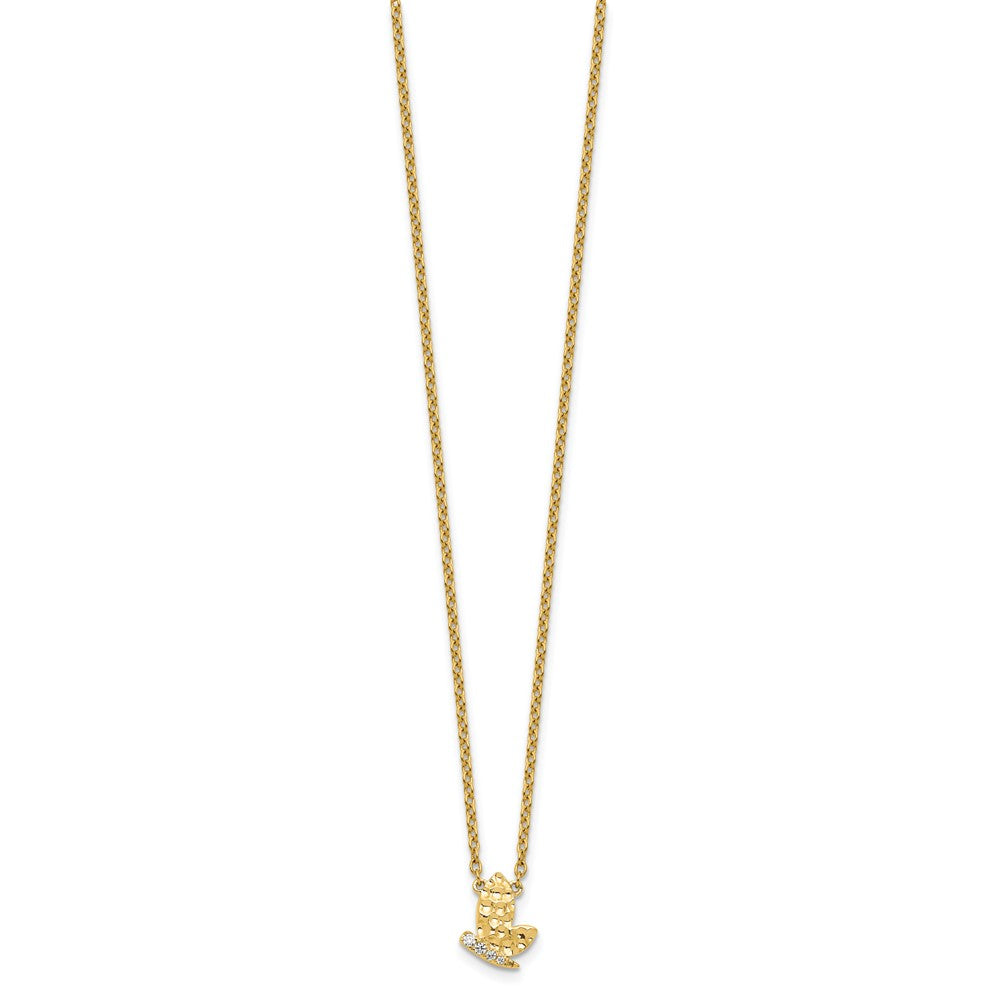 14K Polished and Hammered 1/20 carat Diamond Butterfly Necklace 9.45mm - Chains