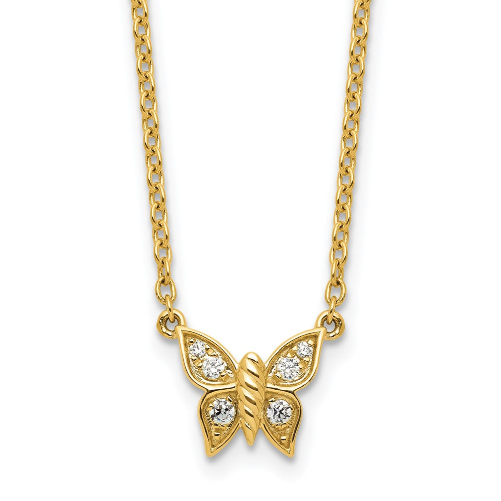 14K Polished 1/10 carat Diamond Butterfly Necklace 13.25mm - Chains