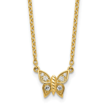 14K Polished 1/10 carat Diamond Butterfly 18 inch Necklace