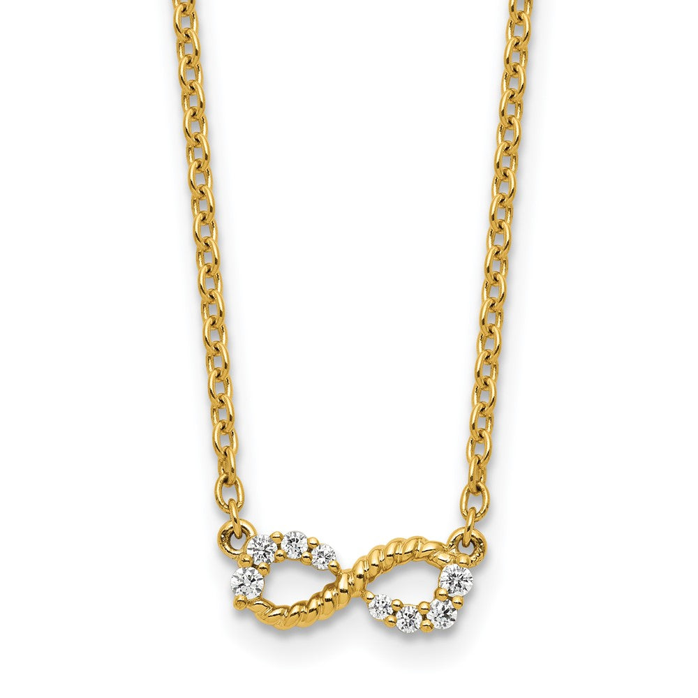14K Polished and Beaded 1/8 carat Diamond Infinity Symbol 18 inch Necklace